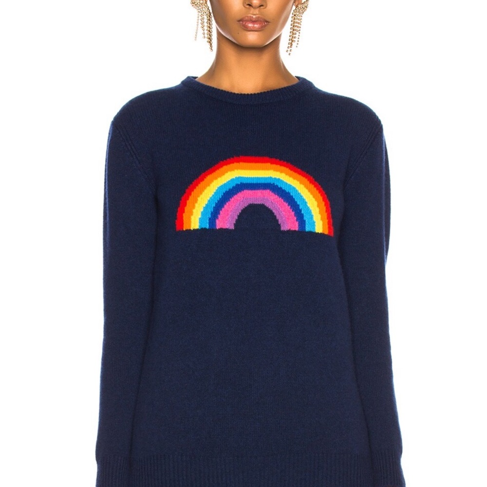 NWT Alberta Ferretti Navy Blue Cashmere Rainbow Sweater